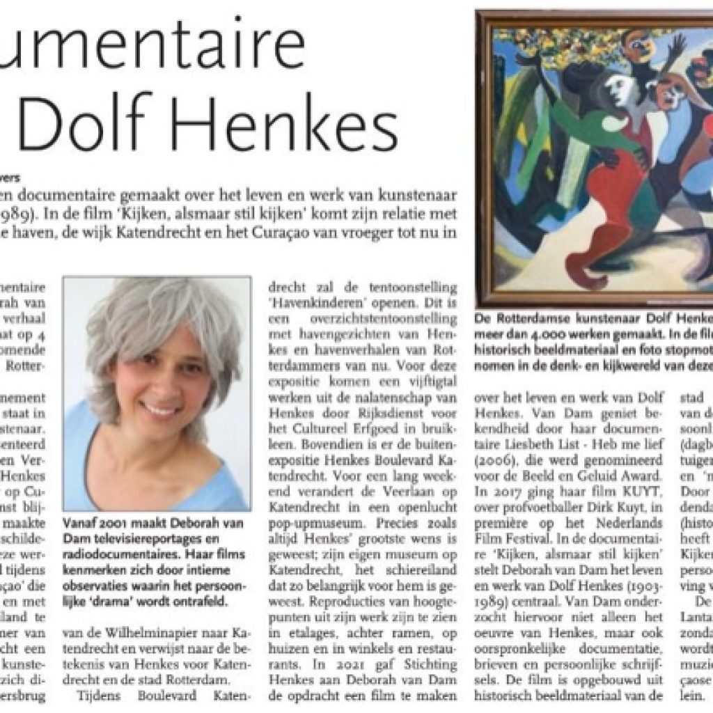Artikel over de nieuwe documentaire over Dolf Henkes in het Antilliaans Dagblad.